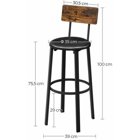 Songmics VASAGLE Barhocker, 2er Set, Barstühle, 39 X 39 X 100 Cm, Mit Fußstütze, PU-Bezug, Einfacher Aufbau, Für Esszimmer, Küche, Theke, Bar, Vintagebraun-schwarz LBC069B81 4 Songmics VASAGLE Barhocker, 2er Set, Barstühle, 39 X 39 X 100 Cm, Mit Fußstütze, PU-Bezug, Einfacher Aufbau, Für Esszimmer, Küche, Theke, Bar, Vintagebraun-schwarz LBC069B81 - Image 4