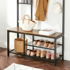 Songmics VASAGLE Garderobenständer Mit Spiegel, Haken, Kleiderständer, Schuhregal Mit Sitzfläche, 185 Cm Hoch Einfache Montage, Vintagebraun-schwarz HSR050B01 9 Songmics VASAGLE Garderobenständer Mit Spiegel, Haken, Kleiderständer, Schuhregal Mit Sitzfläche, 185 Cm Hoch Einfache Montage, Vintagebraun-schwarz HSR050B01 -Songmics Verkaufsgeschäft 29085976 5