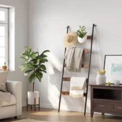 VASAGLE Handtuchleiter, Handtuchregal, Leiterregal, Anlehnregal Mit 5 Sprossen, 60 Cm Breit, Schräg, Für Handtücher, Schals, Decken, Stahlgestell, Industrie-Design, Vintagebraun-schwarz Von SONGMICS L -Songmics Verkaufsgeschäft 29541100 3