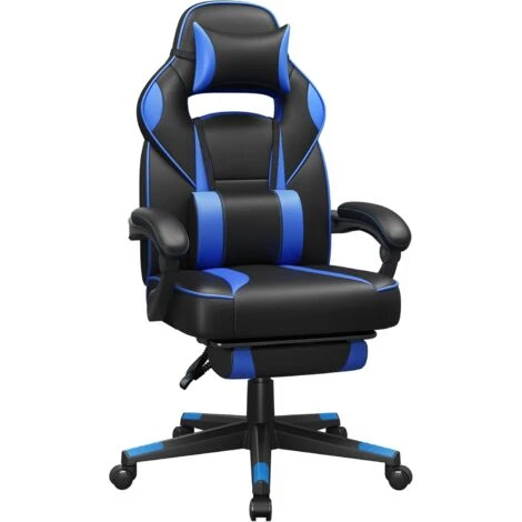 Songmics Gamingstuhl, Schreibtischstuhl Mit Fußstütze, Bürostuhl Mit Kopfstütze Und Lendenkissen, Höhenverstellbar, Ergonomisch, 90-135° Neigungswinkel, Bis 150 Kg Belastbar, Schwarz-blau OBG073B04 1 Songmics Gamingstuhl, Schreibtischstuhl Mit Fußstütze, Bürostuhl Mit Kopfstütze Und Lendenkissen, Höhenverstellbar, Ergonomisch, 90-135° Neigungswinkel, Bis 150 Kg Belastbar, Schwarz-blau OBG073B04