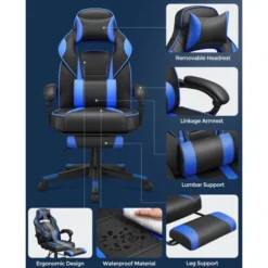 Songmics Gamingstuhl, Schreibtischstuhl Mit Fußstütze, Bürostuhl Mit Kopfstütze Und Lendenkissen, Höhenverstellbar, Ergonomisch, 90-135° Neigungswinkel, Bis 150 Kg Belastbar, Schwarz-blau OBG073B04 7 Songmics Gamingstuhl, Schreibtischstuhl Mit Fußstütze, Bürostuhl Mit Kopfstütze Und Lendenkissen, Höhenverstellbar, Ergonomisch, 90-135° Neigungswinkel, Bis 150 Kg Belastbar, Schwarz-blau OBG073B04 -Songmics Verkaufsgeschäft 29715919 3