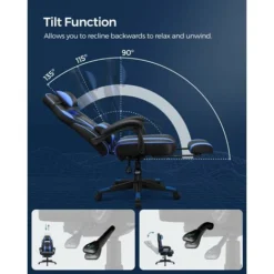 Songmics Gamingstuhl, Schreibtischstuhl Mit Fußstütze, Bürostuhl Mit Kopfstütze Und Lendenkissen, Höhenverstellbar, Ergonomisch, 90-135° Neigungswinkel, Bis 150 Kg Belastbar, Schwarz-blau OBG073B04 8 Songmics Gamingstuhl, Schreibtischstuhl Mit Fußstütze, Bürostuhl Mit Kopfstütze Und Lendenkissen, Höhenverstellbar, Ergonomisch, 90-135° Neigungswinkel, Bis 150 Kg Belastbar, Schwarz-blau OBG073B04 -Songmics Verkaufsgeschäft 29715919 4