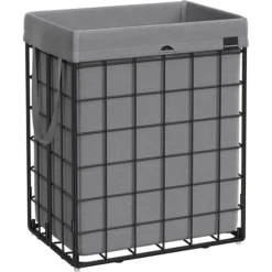 Songmics Wäschekorb LCB190G01, Schwarz-grau, Metallgestell, Faltbar, 48 X 58 X 33 Cm, 90 Liter