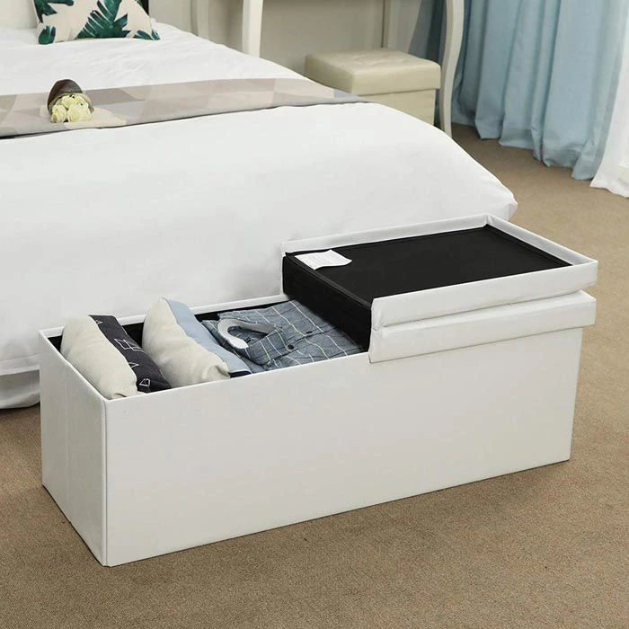 Songmics Sitztruhe Weiß, 110 X 38 X 38cm, 120L Mit Halbdeckel Kunstleder Bis 300kg Belastbar 5 Songmics Sitztruhe Weiß, 110 X 38 X 38cm, 120L Mit Halbdeckel Kunstleder Bis 300kg Belastbar - Image 5