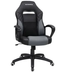 Songmics Gaming-Stuhl OBG38BG, Grau, Schwarz, Kunstleder, Belastbar Bis 150 Kg