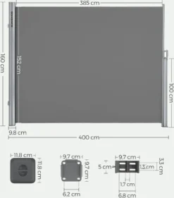 SONGMICS Alu Seitenmarkise, Ausziehbar, 160 X 400 Cm, Aus Polyester (280 G/m²), Markise, Sichtschutz, Sonnenschutz, Blickdicht, Seitenrollo, Für Balkon, Terrasse, Garten, Hellgrau ASG164G03 7 SONGMICS Alu Seitenmarkise, Ausziehbar, 160 X 400 Cm, Aus Polyester (280 G/m²), Markise, Sichtschutz, Sonnenschutz, Blickdicht, Seitenrollo, Für Balkon, Terrasse, Garten, Hellgrau ASG164G03 -Songmics Verkaufsgeschäft 2d4adef8ed5970d1335888e4c9fde2dc