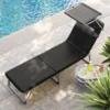 SONGMICS Sonnenliege, Liegestuhl Mit 3 Cm Dicker Auflage, Kopfstütze, Sonnendach, Rückenlehne Verstellbar, Klappbar, 53 X 193 X 29,5 Cm, Bis 150 Kg Belastbar, Garten, Balkon, Schwarz BCG193B01