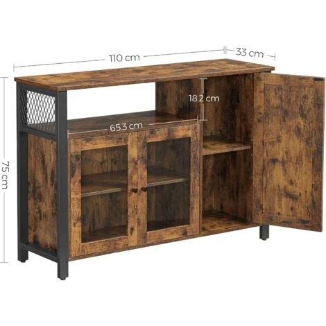 VASAGLE Sideboard, Küchenschrank, Aufbewahrungsschrank, Mit 3 Türen, Für Wohnzimmer, Küche, Esszimmer, 110 X 33 X 75 Cm, Industriestil, Vintagebraun-schwarz Von SONGMICS LSC096B01 5 VASAGLE Sideboard, Küchenschrank, Aufbewahrungsschrank, Mit 3 Türen, Für Wohnzimmer, Küche, Esszimmer, 110 X 33 X 75 Cm, Industriestil, Vintagebraun-schwarz Von SONGMICS LSC096B01 - Image 5