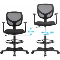 SONGMICS Bürostuhl, Ergonomischer Arbeitshocker Mit Armlehnen, Sitzhöhe 55-75 Cm, Hoher Arbeitsstuhl Mit Verstellbare Fußring, Belastbarkeit 120 Kg, Schwarz NBO25BK -Songmics Verkaufsgeschäft 30186927 4