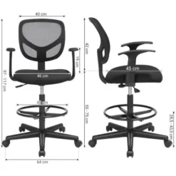 SONGMICS Bürostuhl, Ergonomischer Arbeitshocker Mit Armlehnen, Sitzhöhe 55-75 Cm, Hoher Arbeitsstuhl Mit Verstellbare Fußring, Belastbarkeit 120 Kg, Schwarz NBO25BK -Songmics Verkaufsgeschäft 30186927 5