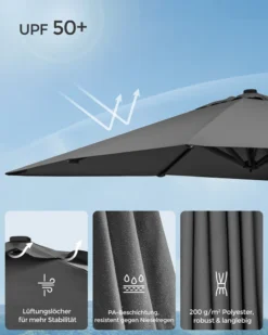 SONGMICS Sonnenschirm 290 X 290 Cm, UV-Schutz UPF 50+, Um 360° Drehbar, Mit Ständer, Befestigungsgurten Und Abdeckung, Rauchgrau GPU039G01 -Songmics Verkaufsgeschäft 306edfbd5fdefe2e83c1ba5d56f16cc0