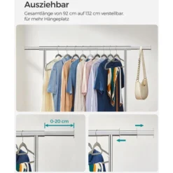 Songmics Garderobenständer HSR13S, Bis 90 Kg, Mit Rollen, Ausziehbar, Metall, Silber 9 Songmics Garderobenständer HSR13S, Bis 90 Kg, Mit Rollen, Ausziehbar, Metall, Silber -Songmics Verkaufsgeschäft 307e045b401bc3b13d6f14d62a500dde86b44449 garderobenstaender songmics hsr13s bis 90 kg