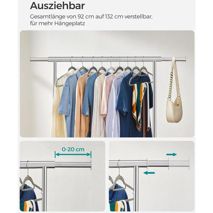 Songmics Garderobenständer HSR13S, Bis 90 Kg, Mit Rollen, Ausziehbar, Metall, Silber 5 Songmics Garderobenständer HSR13S, Bis 90 Kg, Mit Rollen, Ausziehbar, Metall, Silber - Image 5