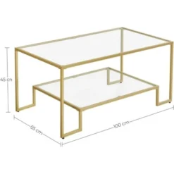 VASAGLE Couchtisch, Glastisch, Wohnzimmertisch, 2 Ablagen Aus Hartglas, Stahlgestell, 100 X 55 X 45 Cm, Dekoration, Für Wohnzimmer, Goldfarben Von SONGMICS LGT033A01 -Songmics Verkaufsgeschäft 33044656 5