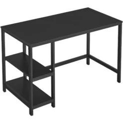 VASAGLE Schreibtisch, Computertisch, PC-Tisch, Bürotisch, Mit 2 Ablagen Auf Der Rechten Oder Linken Seite, Fürs Büro, Wohnzimmer, Stahlgestell, Industrie-Design, Schwarz Von SONGMICS LWD047B16