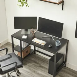 VASAGLE Schreibtisch, Computertisch, PC-Tisch, Bürotisch, Mit 2 Ablagen Auf Der Rechten Oder Linken Seite, Fürs Büro, Wohnzimmer, Stahlgestell, Industrie-Design, Schwarz Von SONGMICS LWD047B16 -Songmics Verkaufsgeschäft 33249127 3
