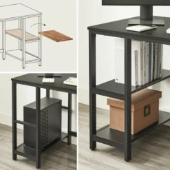 VASAGLE Schreibtisch, Computertisch, PC-Tisch, Bürotisch, Mit 2 Ablagen Auf Der Rechten Oder Linken Seite, Fürs Büro, Wohnzimmer, Stahlgestell, Industrie-Design, Schwarz Von SONGMICS LWD047B16 -Songmics Verkaufsgeschäft 33249127 4