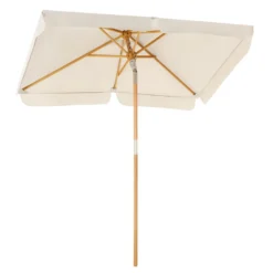 SONGMICS Sonnenschirm Für Den Balkon, 200 X 125 Cm, Rechteckiger Balkonschirm, Sonnenschutz, Schirmmast, Schirmrippen Aus Holz, Knickbar, Ohne Ständer, Garten, Outdoor, Beige GPU26BE