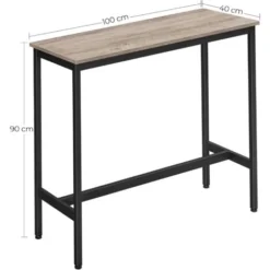 Songmics VASAGLE Bartisch, Küchentisch, Küchentresen, Rechteckiger Stehtisch, Stabiles Metallgestell, 100 X 40 X 90 Cm, Einfacher Aufbau, Schmal, Industrie-Design, Greige-schwarz LBT010B02 -Songmics Verkaufsgeschäft 35852652 5