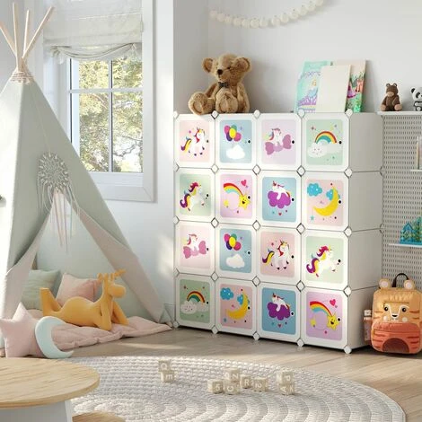Songmics Regalsystem Mit 16 Würfeln, Aufbewahrungsschrank Für Kinder, Steckregal, Schuhregal Aus Kunststoff, Kleiderschrank Mit Türen, Mehrzweck, Schuhe, Spielzeug, 123 X 31 X 123 Cm, Weiß LPC906W01 2 Songmics Regalsystem Mit 16 Würfeln, Aufbewahrungsschrank Für Kinder, Steckregal, Schuhregal Aus Kunststoff, Kleiderschrank Mit Türen, Mehrzweck, Schuhe, Spielzeug, 123 X 31 X 123 Cm, Weiß LPC906W01 - Image 2
