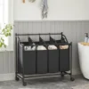 SONGMICS Wäschekorb Mit 4 Fächern 140 L Eisengestell 4 ×35 L Wäschewagen Wäschebehälter Auf Rollen Wäschesortierer Schwarz LSF005