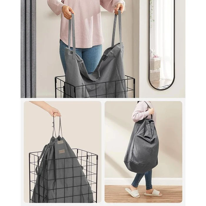 Songmics Wäschekorb LCB190G01, Schwarz-grau, Metallgestell, Faltbar, 48 X 58 X 33 Cm, 90 Liter 5 Songmics Wäschekorb LCB190G01, Schwarz-grau, Metallgestell, Faltbar, 48 X 58 X 33 Cm, 90 Liter - Image 5