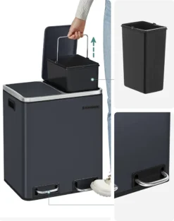 SONGMICS Mülleimer Treteimer Mit 2 Fächern 30 L Aus Metall 2 X 15 Liter Abfalleimer Mit Softclose Inneneimern Und Griffen Luftdicht Rauchgrau LTB30GS 13 SONGMICS Mülleimer Treteimer Mit 2 Fächern 30 L Aus Metall 2 X 15 Liter Abfalleimer Mit Softclose Inneneimern Und Griffen Luftdicht Rauchgrau LTB30GS -Songmics Verkaufsgeschäft 400101070c1536849816010f91334a17