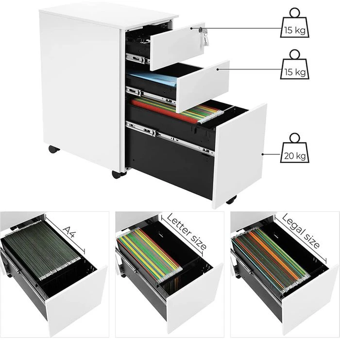 Songmics Rollcontainer OFC031W01, Metall, Weiß, Mit 2 Schüben Und Hängeregistratur, Abschließbar 3 Songmics Rollcontainer OFC031W01, Metall, Weiß, Mit 2 Schüben Und Hängeregistratur, Abschließbar - Image 3