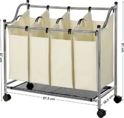 SONGMICS Wäschekorb Mit 4 Fächern Beige 140 L Faltbar Eisengetsell 4 ×35 L Wäschesortierer Wäschebox Wäschewagen Wäschesammler Aus Polyester LSF005S -Songmics Verkaufsgeschäft 405076c87afb628959dd75a474c49df2