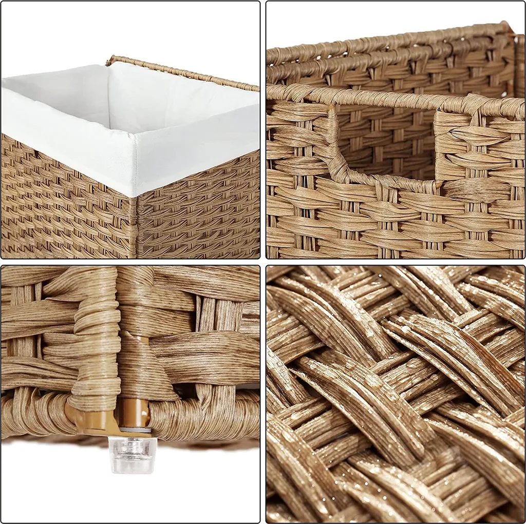 SONGMICS Wäschekorb Handgeflochten, 90 L, Wäschesammler Aus Synthetischem Rattan, Mit Deckel Und Griffen, Faltbar, Wäschesack Herausnehmbar, Naturfarben LCB51NL 4 SONGMICS Wäschekorb Handgeflochten, 90 L, Wäschesammler Aus Synthetischem Rattan, Mit Deckel Und Griffen, Faltbar, Wäschesack Herausnehmbar, Naturfarben LCB51NL - Image 4