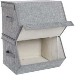 Songmics Aufbewahrungsbox RLB02GY, 25 Liter, Mit Deckel, Stoff, Hellgrau, Set 2 Stück