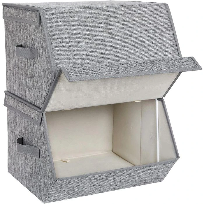 Songmics Aufbewahrungsbox RLB02GY, 25 Liter, Mit Deckel, Stoff, Hellgrau, Set 2 Stück 1 Songmics Aufbewahrungsbox RLB02GY, 25 Liter, Mit Deckel, Stoff, Hellgrau, Set 2 Stück