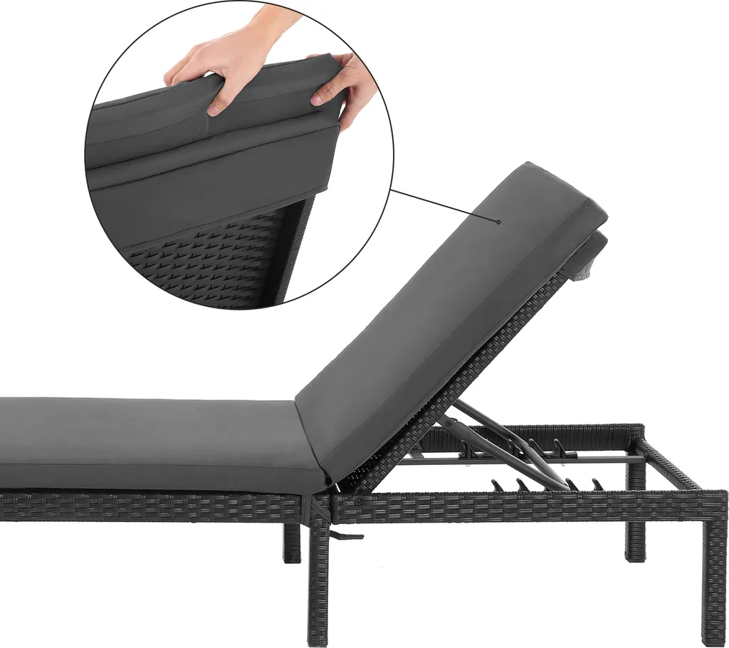 SONGMICS Sonnenliege, Liegestuhl, Gartenliege, Mit 5 Cm Dicker Auflage, Polyrattan, Rückenlehne Verstellbar, 59 X 198 X 28 Cm, Bis 150 Kg Belastbar Schwarz-beige GCB27GYV1 2 SONGMICS Sonnenliege, Liegestuhl, Gartenliege, Mit 5 Cm Dicker Auflage, Polyrattan, Rückenlehne Verstellbar, 59 X 198 X 28 Cm, Bis 150 Kg Belastbar Schwarz-beige GCB27GYV1 - Image 2