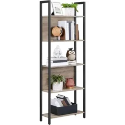 VASAGLE Bücherregal, Küchenregal, Standregal Mit 5 Offenen Regalebenen, Flur, Küche, Büro, Stabiles Stahlgestell, Industrie-Design, Greige-schwarz Von SONGMICS LLS025B02