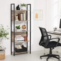 VASAGLE Bücherregal, Küchenregal, Standregal Mit 5 Offenen Regalebenen, Flur, Küche, Büro, Stabiles Stahlgestell, Industrie-Design, Greige-schwarz Von SONGMICS LLS025B02 -Songmics Verkaufsgeschäft 42448007 3