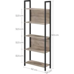 VASAGLE Bücherregal, Küchenregal, Standregal Mit 5 Offenen Regalebenen, Flur, Küche, Büro, Stabiles Stahlgestell, Industrie-Design, Greige-schwarz Von SONGMICS LLS025B02 -Songmics Verkaufsgeschäft 42448007 5