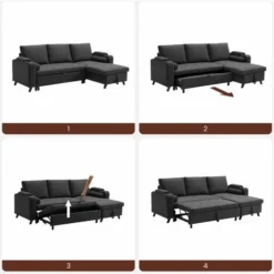 VASAGLE Schlafsofa, Schlafcouch, Bettsofa Mit Stauraum, Polstermöbel, Bezug Aus Baumwoll-Leinen-Mischgewebe, Becherhalter, Modern, Gästezimmer, Grau Von SONGMICS LCS801G01 -Songmics Verkaufsgeschäft 42448009 4