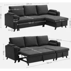 VASAGLE Schlafsofa, Schlafcouch, Bettsofa Mit Stauraum, Polstermöbel, Bezug Aus Baumwoll-Leinen-Mischgewebe, Becherhalter, Modern, Gästezimmer, Grau Von SONGMICS LCS801G01 -Songmics Verkaufsgeschäft 42448009 5