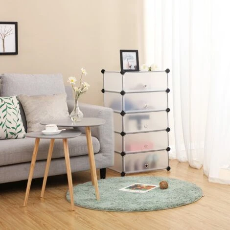 Songmics Schuhregal, DIY, Schuhschrank Mit Tür, 10 Ebenen, Aus PP-Kunststoff, Schuhablagen, Mit Gummihammer Und Umkippschutz, Halbtransparent Weiß LPC10W 2 Songmics Schuhregal, DIY, Schuhschrank Mit Tür, 10 Ebenen, Aus PP-Kunststoff, Schuhablagen, Mit Gummihammer Und Umkippschutz, Halbtransparent Weiß LPC10W - Image 2