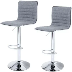 Songmics 2er-Set Barhocker Mit Rückenlehne Höhenverstellbar Leinen Rauchgrau LJB15G