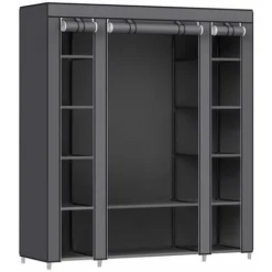 Songmics Kleiderschrank XXL 175 X 150 X 45 Cm Faltschrank Stoffschrank Mit Kleiderstange Grau LSF03G