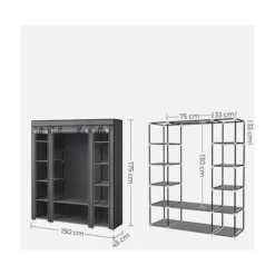 Songmics Kleiderschrank XXL 175 X 150 X 45 Cm Faltschrank Stoffschrank Mit Kleiderstange Grau LSF03G 8 Songmics Kleiderschrank XXL 175 X 150 X 45 Cm Faltschrank Stoffschrank Mit Kleiderstange Grau LSF03G -Songmics Verkaufsgeschäft 4272161 4