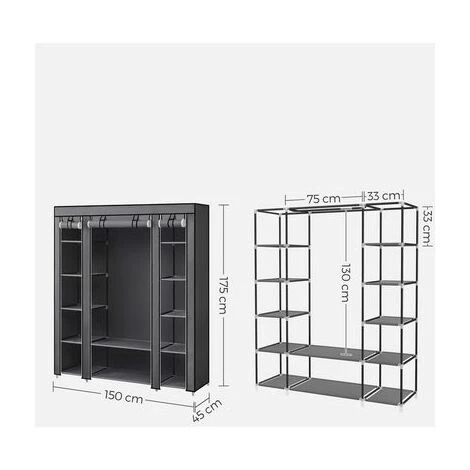 Songmics Kleiderschrank XXL 175 X 150 X 45 Cm Faltschrank Stoffschrank Mit Kleiderstange Grau LSF03G 4 Songmics Kleiderschrank XXL 175 X 150 X 45 Cm Faltschrank Stoffschrank Mit Kleiderstange Grau LSF03G - Image 4