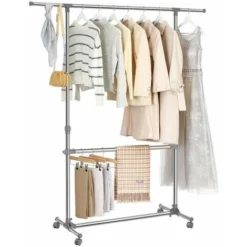 SONGMICS Kleiderständer Garderobenständer Mit Rollen Höhenverstellbar Von 113 Bis 198cm, Edelstahl Plattierte Rohre LLR401 9 SONGMICS Kleiderständer Garderobenständer Mit Rollen Höhenverstellbar Von 113 Bis 198cm, Edelstahl Plattierte Rohre LLR401 -Songmics Verkaufsgeschäft 4272162 5