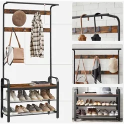 Songmics VASAGLE Garderobenständer, Garderobe, Schuhregal Mit Sitzfläche, Kleiderständer Mit 9 Abnehmbaren Haken, Sitzbank, 2 Gitterablagen, 183 Cm Hoch, Industrie-Design, Vintagebraun-schwarz HSR400B01 7 Songmics VASAGLE Garderobenständer, Garderobe, Schuhregal Mit Sitzfläche, Kleiderständer Mit 9 Abnehmbaren Haken, Sitzbank, 2 Gitterablagen, 183 Cm Hoch, Industrie-Design, Vintagebraun-schwarz HSR400B01 -Songmics Verkaufsgeschäft 42722959 3