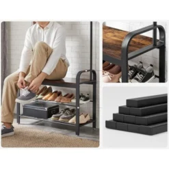 Songmics VASAGLE Garderobenständer, Garderobe, Schuhregal Mit Sitzfläche, Kleiderständer Mit 9 Abnehmbaren Haken, Sitzbank, 2 Gitterablagen, 183 Cm Hoch, Industrie-Design, Vintagebraun-schwarz HSR400B01 8 Songmics VASAGLE Garderobenständer, Garderobe, Schuhregal Mit Sitzfläche, Kleiderständer Mit 9 Abnehmbaren Haken, Sitzbank, 2 Gitterablagen, 183 Cm Hoch, Industrie-Design, Vintagebraun-schwarz HSR400B01 -Songmics Verkaufsgeschäft 42722959 4