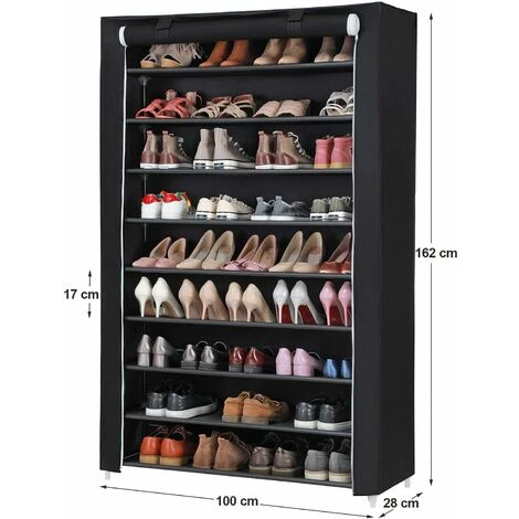 Songmics 10 Ebenen Schuhregal Für 54 Paar Schuhe XXXL Schuhschrank Stoffschrank Schwarz 100 X 28 X 162cm RXJ00H 4 Songmics 10 Ebenen Schuhregal Für 54 Paar Schuhe XXXL Schuhschrank Stoffschrank Schwarz 100 X 28 X 162cm RXJ00H - Image 4