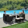 SONGMICS 9er Set, Balkonmöbel, Esstisch Und Stühle, Aus PE-Rattan, Terrassenmöbel GGF009B02