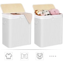 Songmics Wäschekorb LCB64WT, Weiß, Mit 2 Fächern, Bambus, Faltbar, 51,5, X 60,5 X 31,5 Cm, 100 Liter -Songmics Verkaufsgeschäft 4320c55b579ddffa2ee9908c9c5e8b758b69ffdf waeschekorb songmics lcb64wt weiss mit 2 faechern