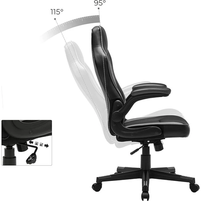 Songmics Gaming-Stuhl OBG064B03, Schwarz / Grau, Kunstleder, Belastbar Bis 150 Kg 3 Songmics Gaming-Stuhl OBG064B03, Schwarz / Grau, Kunstleder, Belastbar Bis 150 Kg - Image 3